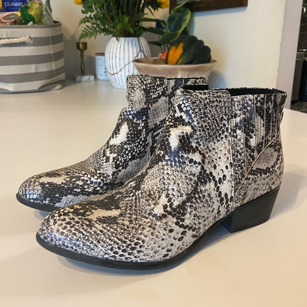 Snake print ankle boots